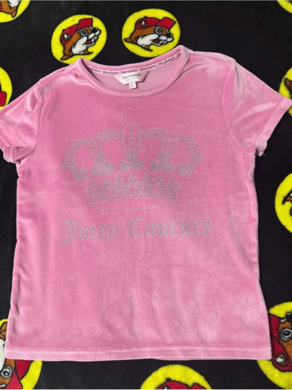 Juicy Couture Pink Velvet Tee with Rhinestone Crown